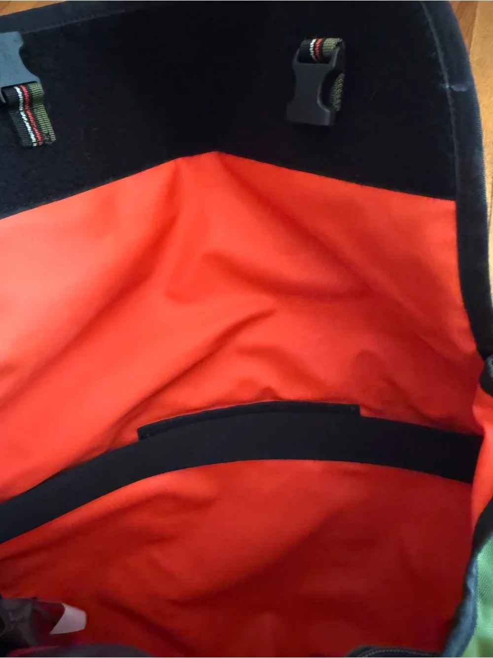 Timbuk2 Olive Green, Black & Orange Messenger Bag.